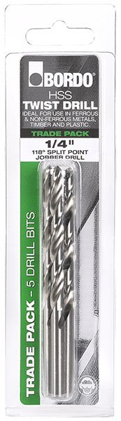Jobber Drill-Trade Pack-Bright-1/4 5 pa