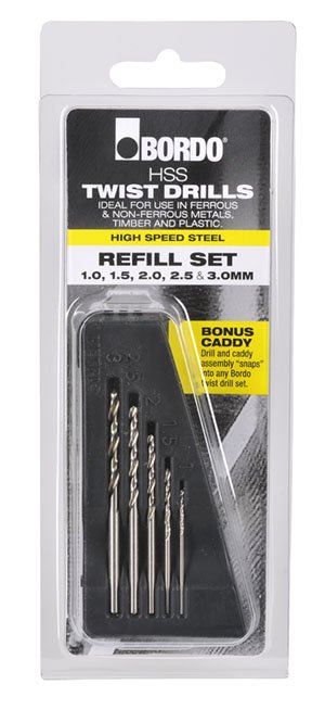 Drillset caddy with metric drills 