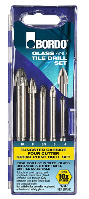 5 Pc 4 Cut Glass and Tile Drill Bits Hex