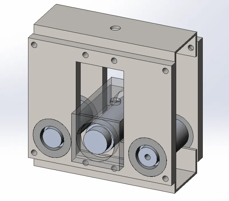 3D CAD model of a custom steel bar-rolling machine assembly.