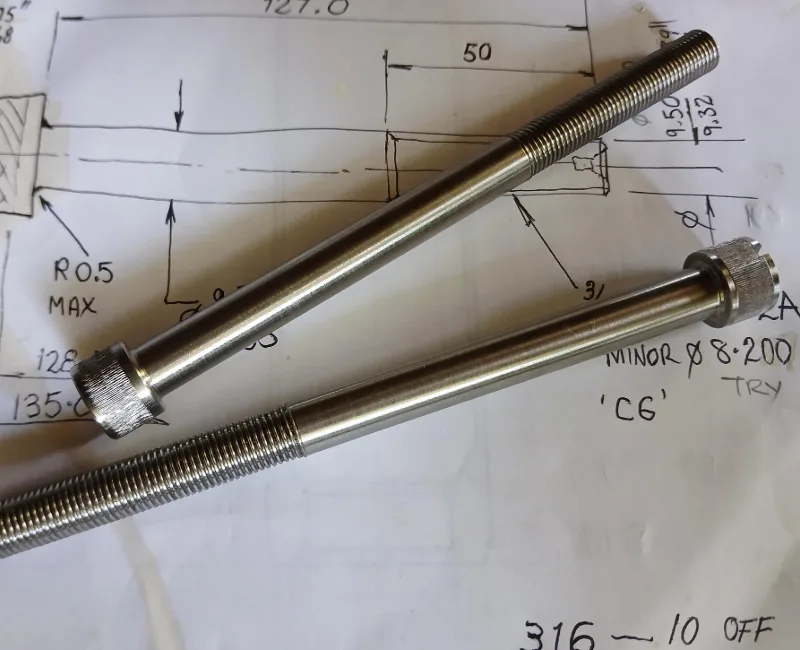 Stainless steel extra long bolts machined by David Tamsett.